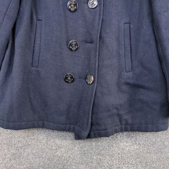 Bulldog Men's Peacoat Jacket Blue Size L 100% Wool Anchor Buttons - Picture 9 of 13